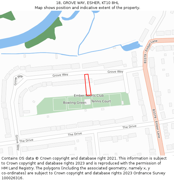 18, GROVE WAY, ESHER, KT10 8HL: Location map and indicative extent of plot