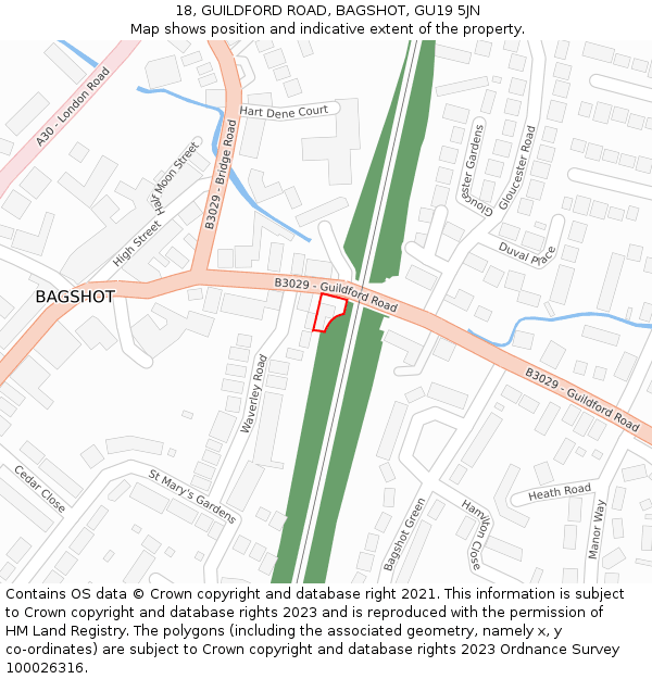 18, GUILDFORD ROAD, BAGSHOT, GU19 5JN: Location map and indicative extent of plot