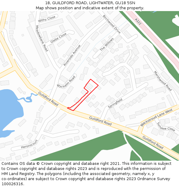 18, GUILDFORD ROAD, LIGHTWATER, GU18 5SN: Location map and indicative extent of plot