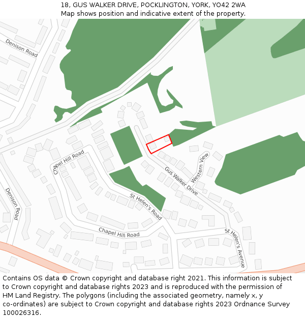 18, GUS WALKER DRIVE, POCKLINGTON, YORK, YO42 2WA: Location map and indicative extent of plot