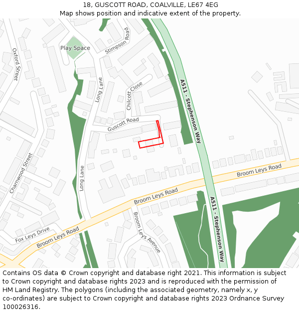 18, GUSCOTT ROAD, COALVILLE, LE67 4EG: Location map and indicative extent of plot