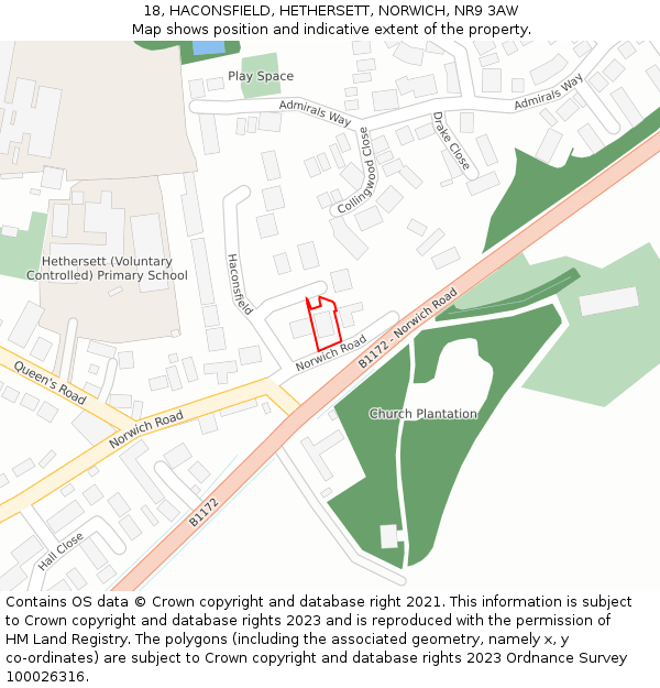 18, HACONSFIELD, HETHERSETT, NORWICH, NR9 3AW: Location map and indicative extent of plot