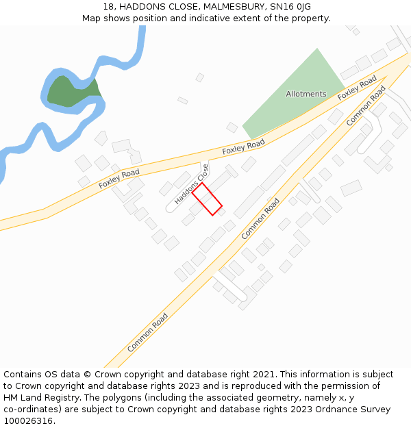 18, HADDONS CLOSE, MALMESBURY, SN16 0JG: Location map and indicative extent of plot