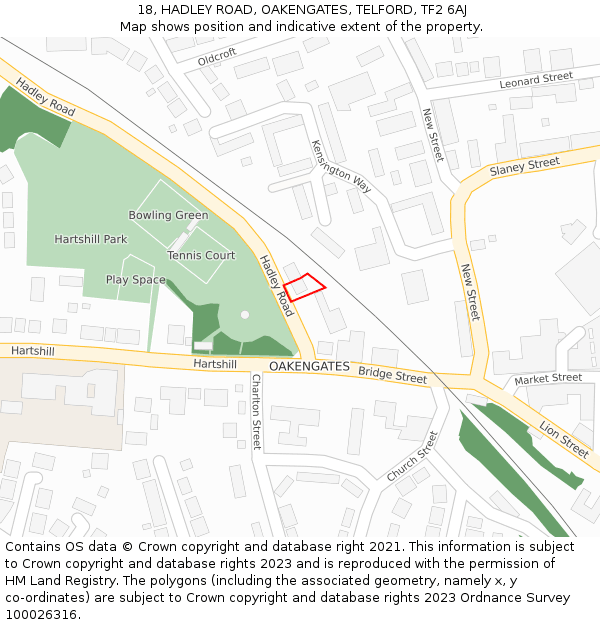 18, HADLEY ROAD, OAKENGATES, TELFORD, TF2 6AJ: Location map and indicative extent of plot