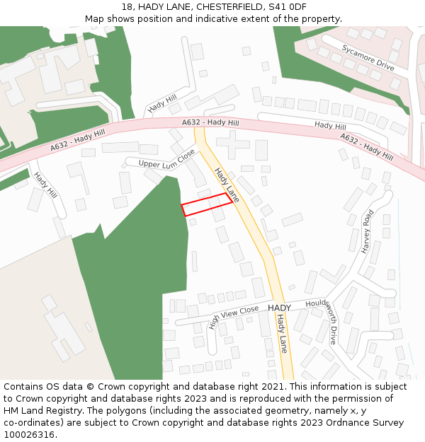 18, HADY LANE, CHESTERFIELD, S41 0DF: Location map and indicative extent of plot
