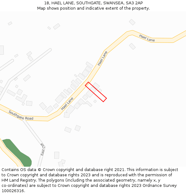 18, HAEL LANE, SOUTHGATE, SWANSEA, SA3 2AP: Location map and indicative extent of plot