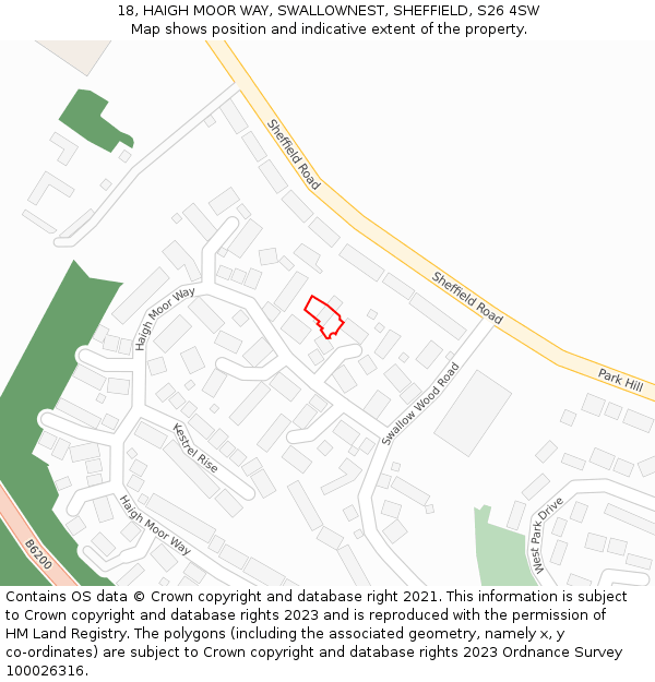 18, HAIGH MOOR WAY, SWALLOWNEST, SHEFFIELD, S26 4SW: Location map and indicative extent of plot