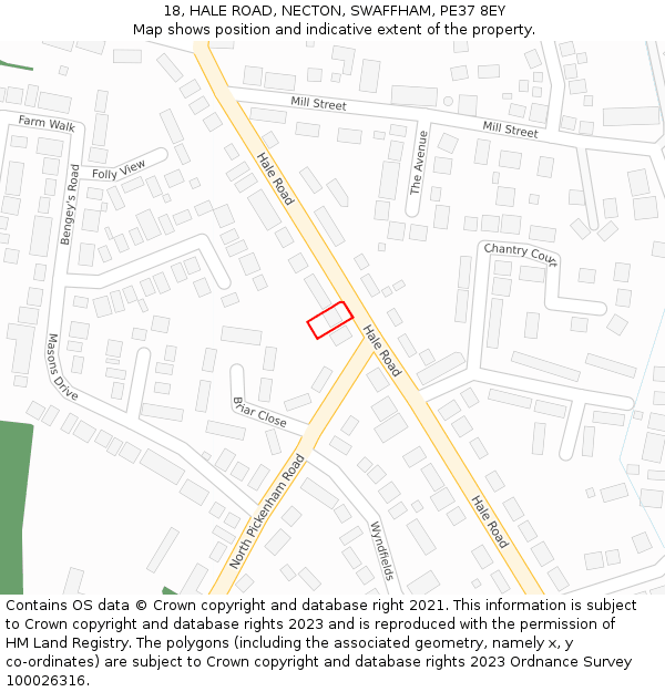 18, HALE ROAD, NECTON, SWAFFHAM, PE37 8EY: Location map and indicative extent of plot