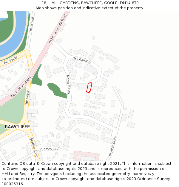 18, HALL GARDENS, RAWCLIFFE, GOOLE, DN14 8TP: Location map and indicative extent of plot