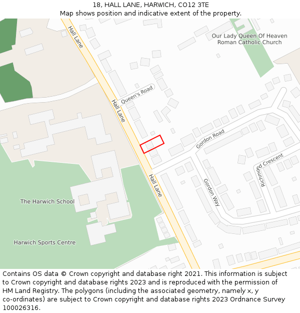 18, HALL LANE, HARWICH, CO12 3TE: Location map and indicative extent of plot