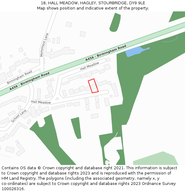 18, HALL MEADOW, HAGLEY, STOURBRIDGE, DY9 9LE: Location map and indicative extent of plot