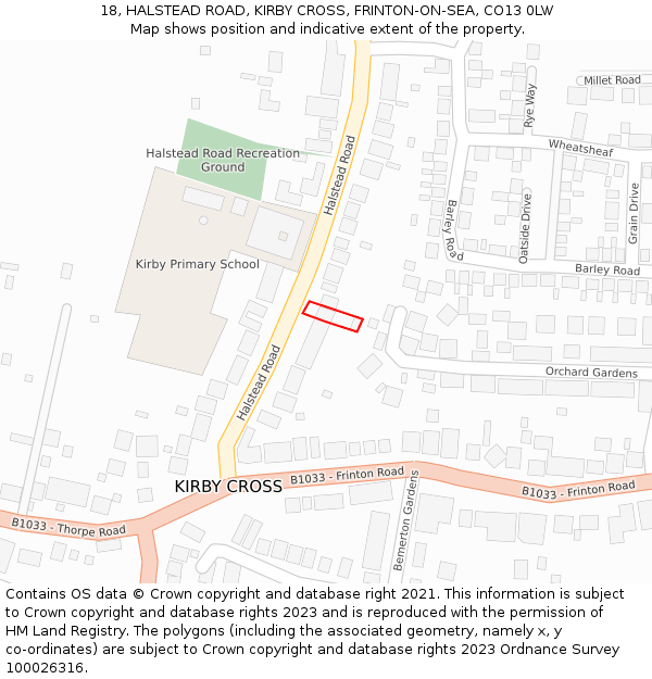 18, HALSTEAD ROAD, KIRBY CROSS, FRINTON-ON-SEA, CO13 0LW: Location map and indicative extent of plot