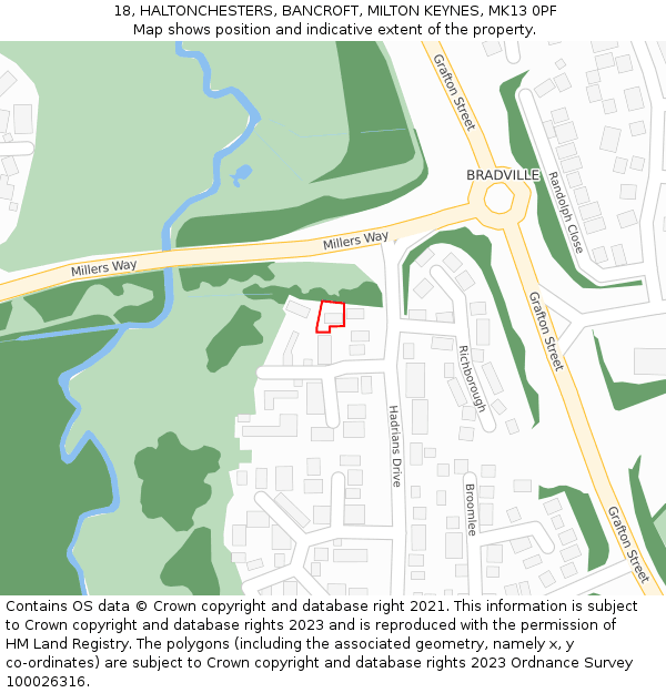 18, HALTONCHESTERS, BANCROFT, MILTON KEYNES, MK13 0PF: Location map and indicative extent of plot