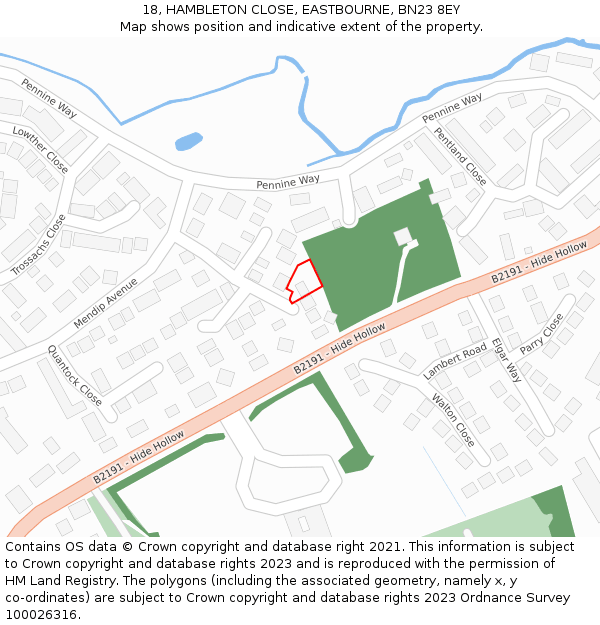 18, HAMBLETON CLOSE, EASTBOURNE, BN23 8EY: Location map and indicative extent of plot