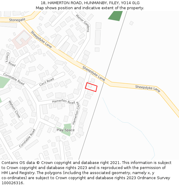 18, HAMERTON ROAD, HUNMANBY, FILEY, YO14 0LG: Location map and indicative extent of plot