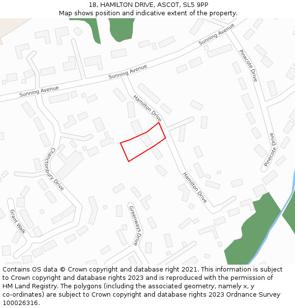 18, HAMILTON DRIVE, ASCOT, SL5 9PP: Location map and indicative extent of plot
