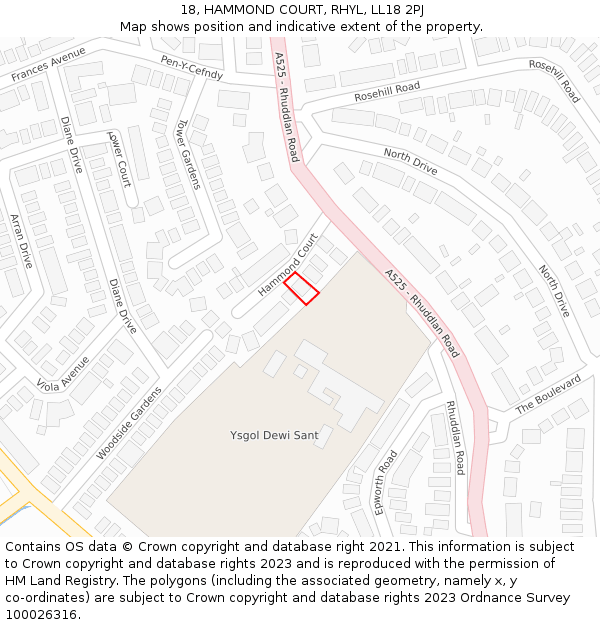 18, HAMMOND COURT, RHYL, LL18 2PJ: Location map and indicative extent of plot