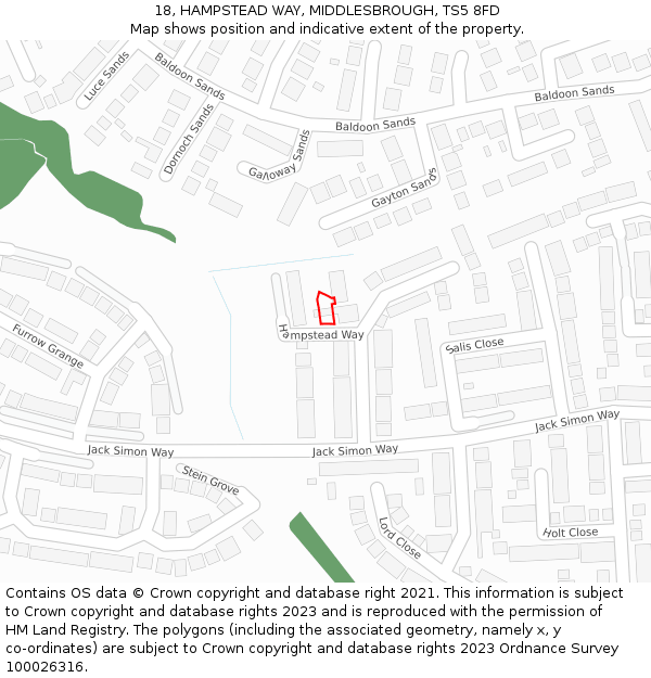 18, HAMPSTEAD WAY, MIDDLESBROUGH, TS5 8FD: Location map and indicative extent of plot