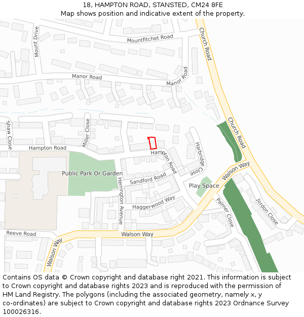 18, HAMPTON ROAD, STANSTED, CM24 8FE: Location map and indicative extent of plot