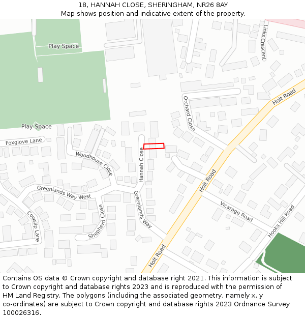 18, HANNAH CLOSE, SHERINGHAM, NR26 8AY: Location map and indicative extent of plot