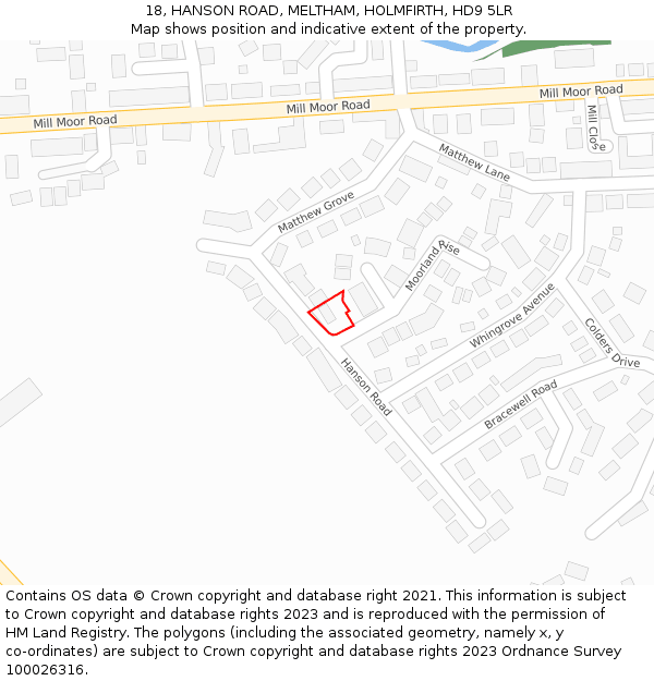 18, HANSON ROAD, MELTHAM, HOLMFIRTH, HD9 5LR: Location map and indicative extent of plot