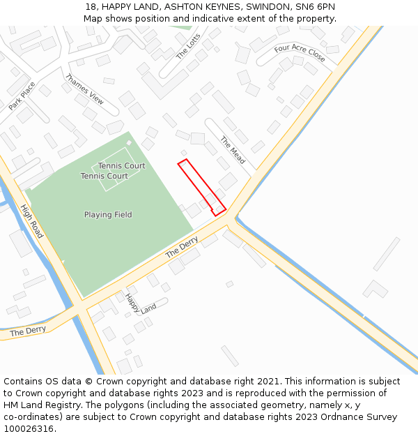 18, HAPPY LAND, ASHTON KEYNES, SWINDON, SN6 6PN: Location map and indicative extent of plot