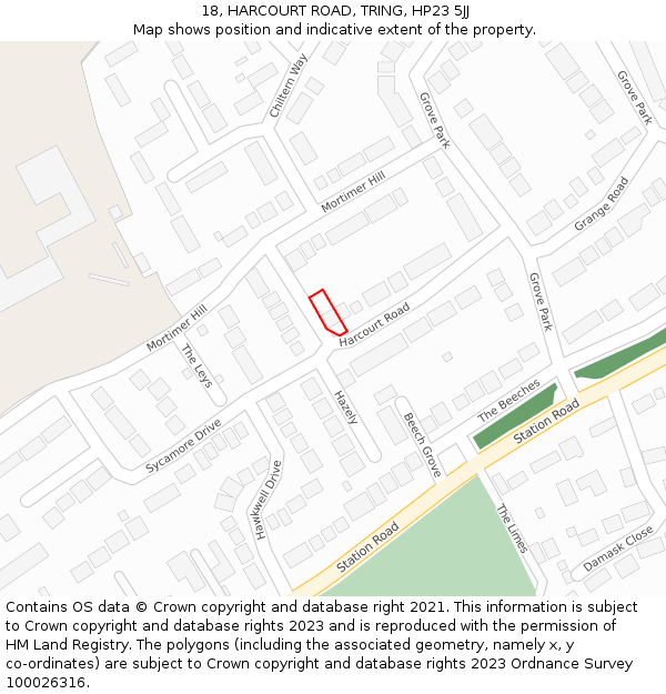 18, HARCOURT ROAD, TRING, HP23 5JJ: Location map and indicative extent of plot