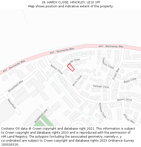 18, HARDY CLOSE, HINCKLEY, LE10 1PF: Location map and indicative extent of plot