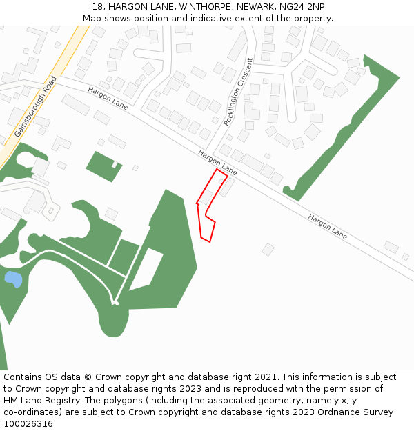 18, HARGON LANE, WINTHORPE, NEWARK, NG24 2NP: Location map and indicative extent of plot