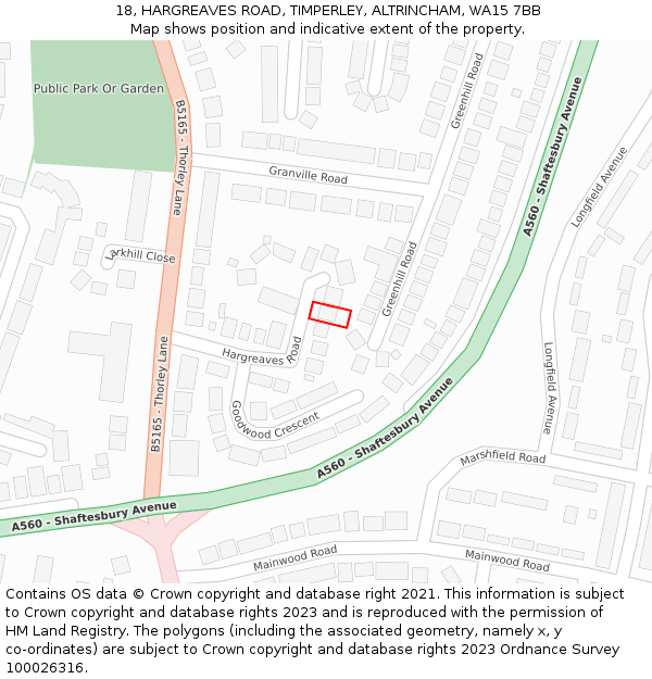 18, HARGREAVES ROAD, TIMPERLEY, ALTRINCHAM, WA15 7BB: Location map and indicative extent of plot