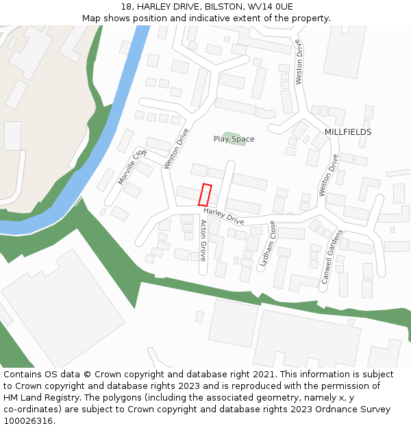 18, HARLEY DRIVE, BILSTON, WV14 0UE: Location map and indicative extent of plot