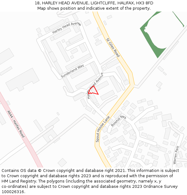 18, HARLEY HEAD AVENUE, LIGHTCLIFFE, HALIFAX, HX3 8FD: Location map and indicative extent of plot