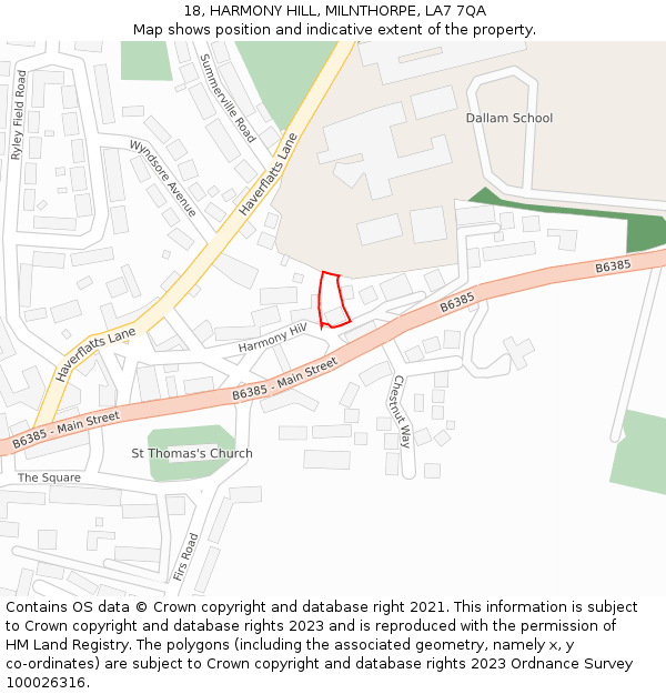 18, HARMONY HILL, MILNTHORPE, LA7 7QA: Location map and indicative extent of plot