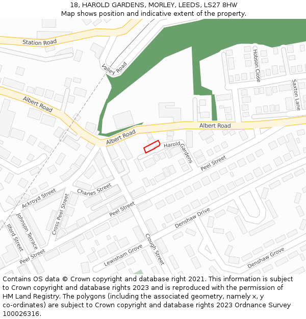 18, HAROLD GARDENS, MORLEY, LEEDS, LS27 8HW: Location map and indicative extent of plot