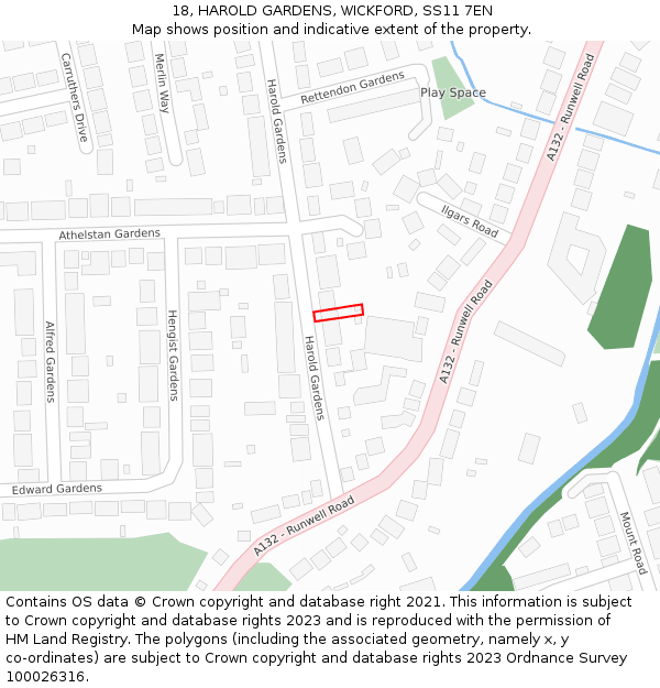 18, HAROLD GARDENS, WICKFORD, SS11 7EN: Location map and indicative extent of plot