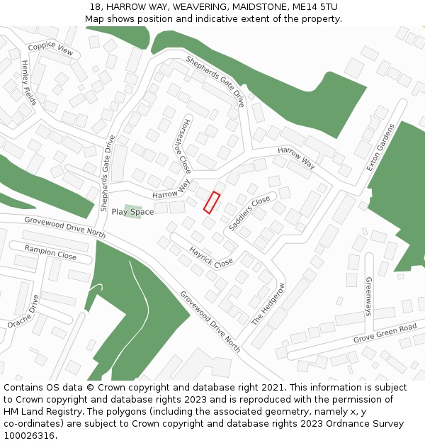 18, HARROW WAY, WEAVERING, MAIDSTONE, ME14 5TU: Location map and indicative extent of plot