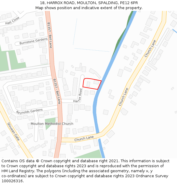 18, HARROX ROAD, MOULTON, SPALDING, PE12 6PR: Location map and indicative extent of plot