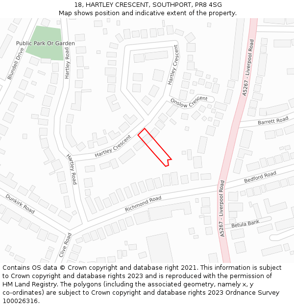 18, HARTLEY CRESCENT, SOUTHPORT, PR8 4SG: Location map and indicative extent of plot