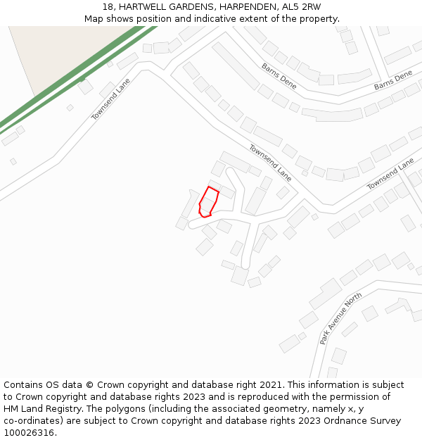 18, HARTWELL GARDENS, HARPENDEN, AL5 2RW: Location map and indicative extent of plot