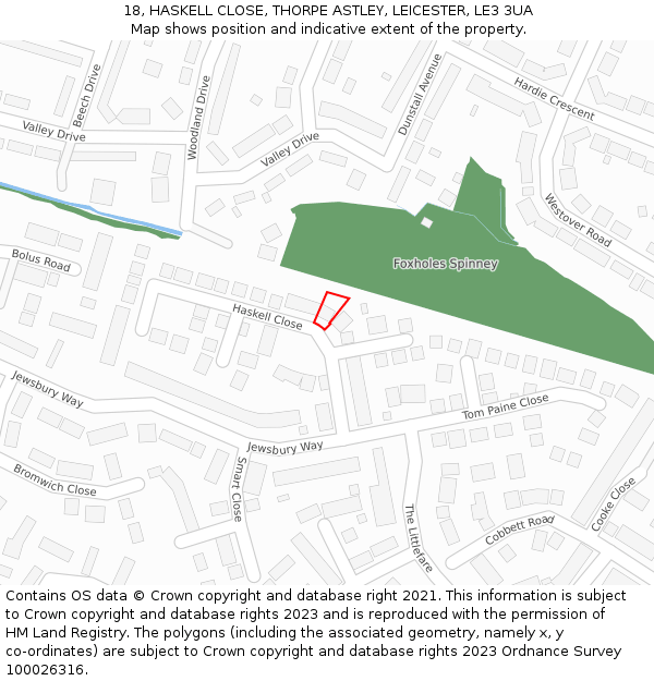 18, HASKELL CLOSE, THORPE ASTLEY, LEICESTER, LE3 3UA: Location map and indicative extent of plot