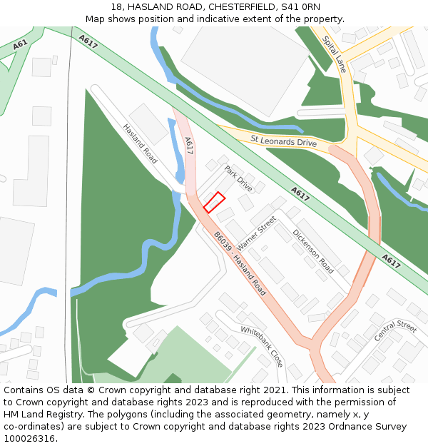 18, HASLAND ROAD, CHESTERFIELD, S41 0RN: Location map and indicative extent of plot