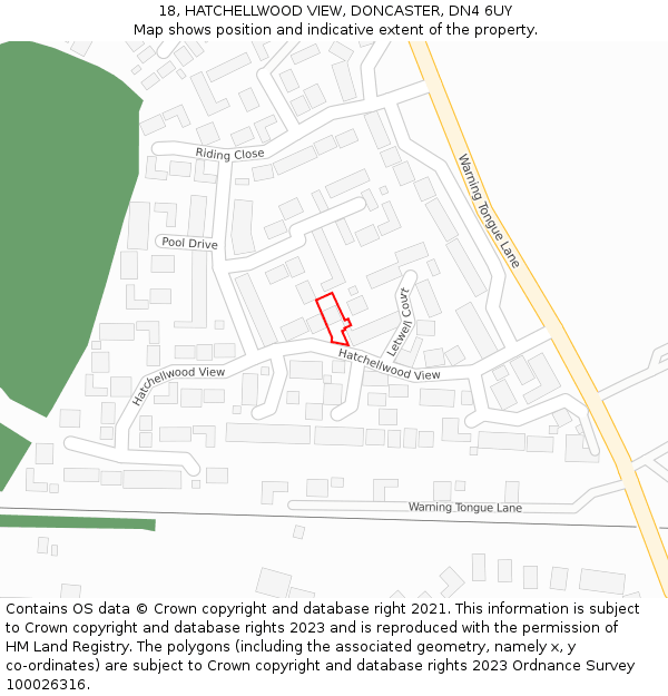 18, HATCHELLWOOD VIEW, DONCASTER, DN4 6UY: Location map and indicative extent of plot