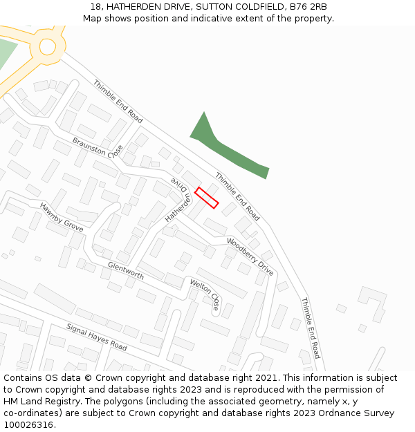 18, HATHERDEN DRIVE, SUTTON COLDFIELD, B76 2RB: Location map and indicative extent of plot