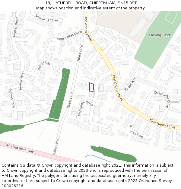 18, HATHERELL ROAD, CHIPPENHAM, SN15 3ST: Location map and indicative extent of plot