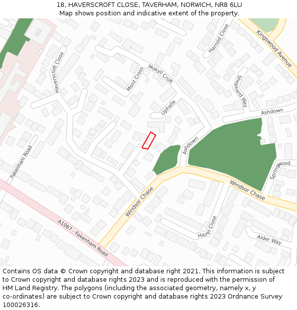 18, HAVERSCROFT CLOSE, TAVERHAM, NORWICH, NR8 6LU: Location map and indicative extent of plot