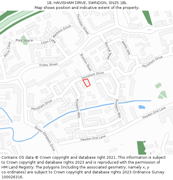 18, HAVISHAM DRIVE, SWINDON, SN25 1BL: Location map and indicative extent of plot