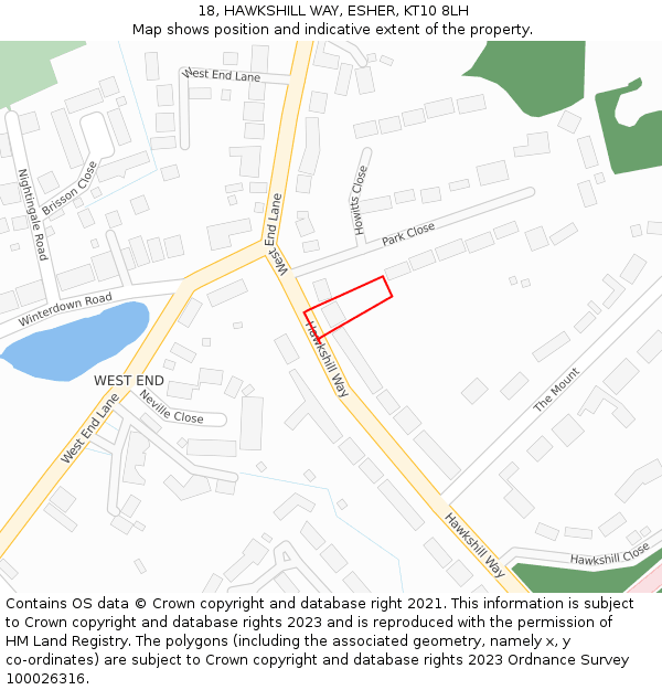 18, HAWKSHILL WAY, ESHER, KT10 8LH: Location map and indicative extent of plot