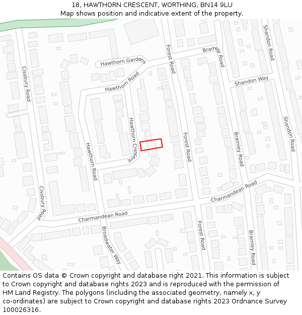 18, HAWTHORN CRESCENT, WORTHING, BN14 9LU: Location map and indicative extent of plot