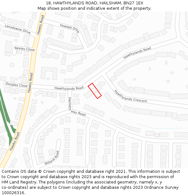 18, HAWTHYLANDS ROAD, HAILSHAM, BN27 1EX: Location map and indicative extent of plot