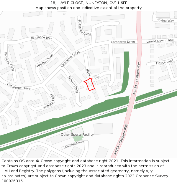 18, HAYLE CLOSE, NUNEATON, CV11 6FE: Location map and indicative extent of plot